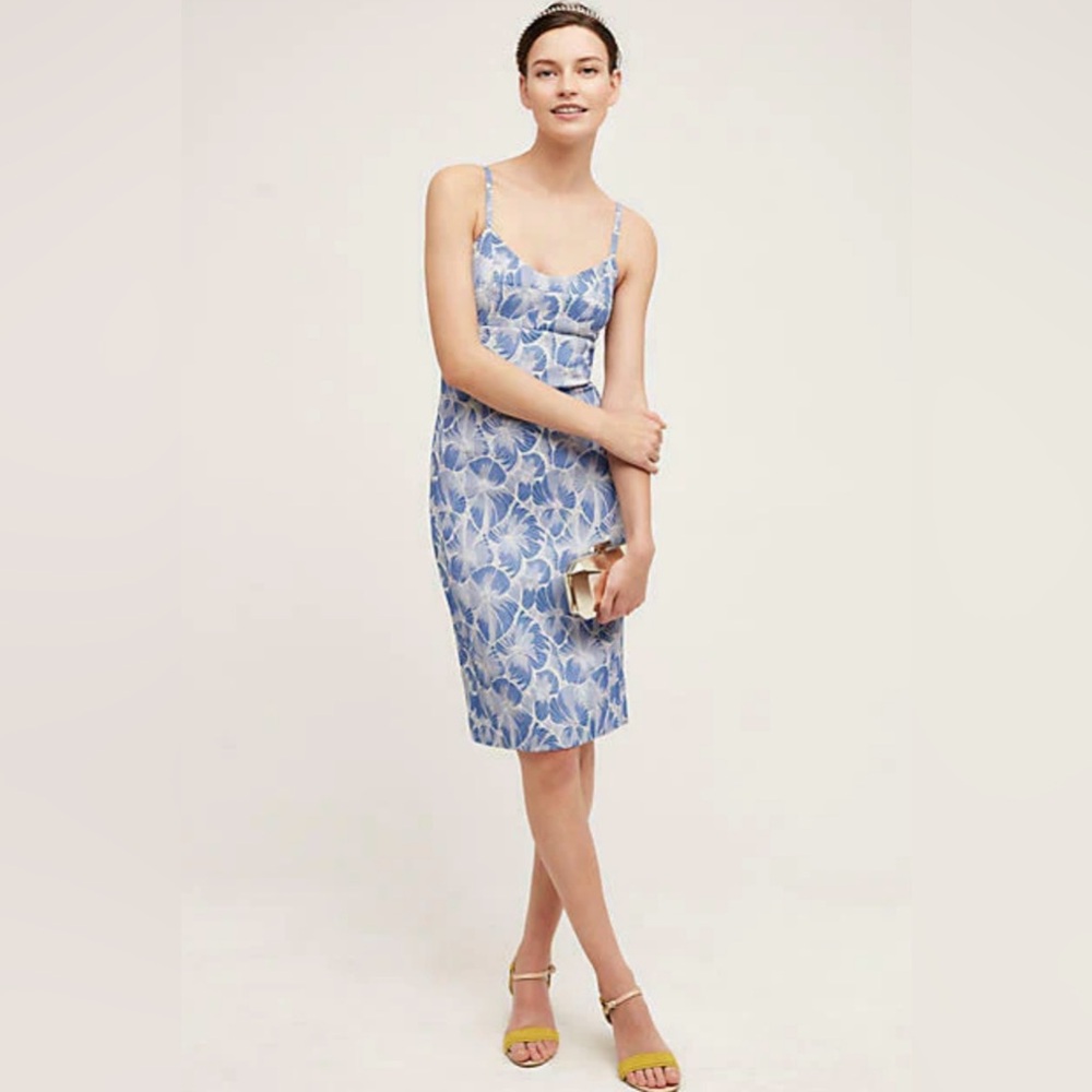 Anthro HD in Paris Portia Blue Floral Midi Dress Spaghetti Strap Size 8 NWOT